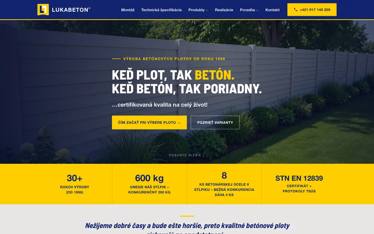 LUKABETON — náhľad webu (počítač)